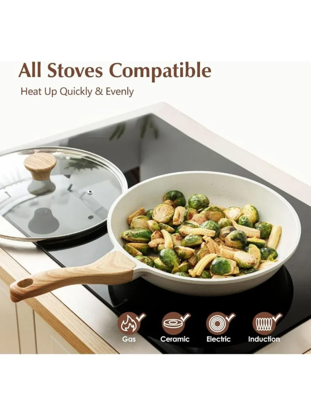 Nonstick Ceramic Frying Pan with Lid - 8 to 12.5 Inch Cookware for Easy Cooking